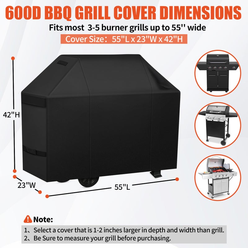 iCOVER Grill Cover 55 inch, BBQ Grill Cover for Outdoor Grill, 600D Heavy Duty Waterproof BBQ Cover, Anti-UV and Rip-Proof Barbecue Cover, Gas Grill Cover for Weber, Char-Broil, Nexgrill, etc - Image 2